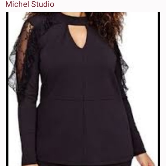 Michel Studio Tops - 🆕 2X Michael Studio Black Lace Ruffled Arm Top